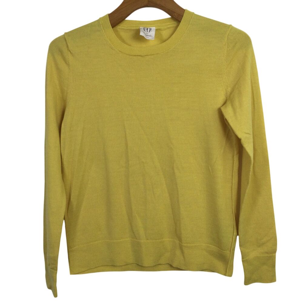 Gap Womens Fine-Knit Merino Wool Crew Neck Sweater Mustard Yellow Size Medium